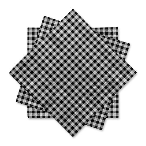 Gatherfun Disposable Paper Napkins Black and White Gingham for Dinner Picnic and Parties (Pack of 50)