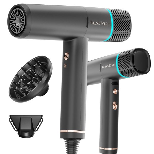 Hair Dryer, 150000 RPM Professional High-Speed Hair Blow Dryer, Negative Ionic Hair Dryer with Diffuser and Nozzle Attachment, Fast Drying and Portable Hair Dryer for Women and Men Traveling, Black