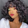 KESEN 8 Inch Short Curly Human Hair Wigs Loose Bouncy Rose Curly Wigs With Bangs Wear and Go Glueless Wigs for Black Women Brazilian Hair No Lace Front Afro Wig Natural Color