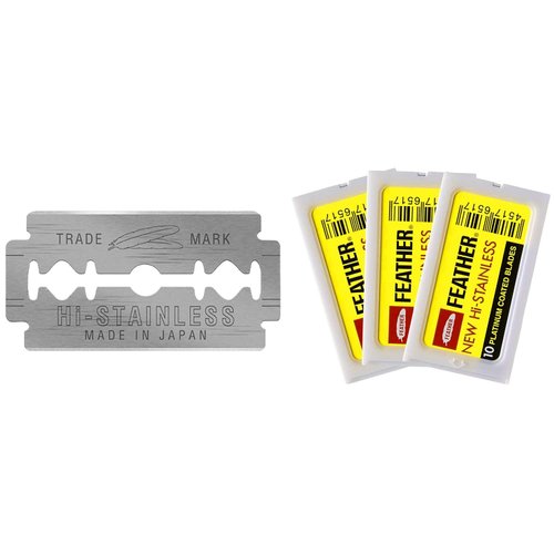 Feather Double Edge Safety Razor Blades - (30 Count) - Platinum Coated Hi-Stainless Steel Razor Blades - Fits Most Safety Razors - Super Sharp for Close Shaves - Japanese Quality