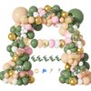 Amandir 166Pcs Sage Green Balloon Garland Arch Kit Olive Green Blush Peach White Gold Balloons Artificial Eucalyptus Stems Jungle Safari Baby Shower Birthday Party Baptism Decorations for Boys Girls