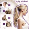 LaaVoo Hair Extensions Ponytail Real Human Hair Balayage Brown Fading to Caramel Blonde Highlights Human Hair Ponytail Extensions Ombre 18 Inch Clip in Hair Extensions Ponytail Straight 80g