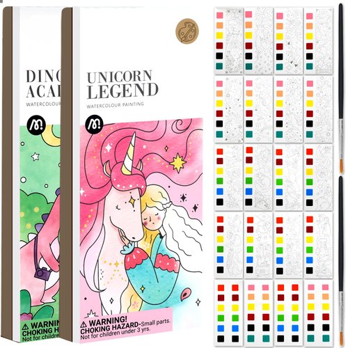 2Pcs Pocket Watercolor Painting Book Coloring Books for Kids Ages 4-8 Watercolor Paint Bookmark Kit for Kids Watercolor Painting Book Pocket Watercolor Book to Paint Travel Pocket Watercolor Kit-C