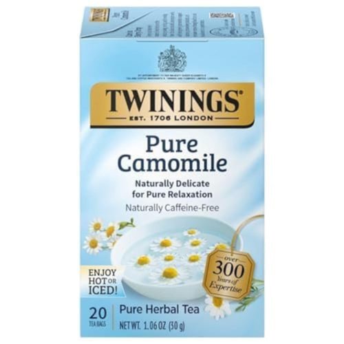 Twinings Pure Camomile Herbal Tea Individually Wrapped Bags, 20 Count Pack of 6, Naturally Caffei...
