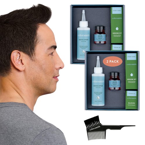 Colorsmith Hair & Beard Color for Blending Grays 2 pack - Dark Natural Golden Brown - Ammonia-Free Complete Men’s At-home Beard & Hair Dye Kit, Professional-grade Demi-Permanent Hair Color (4.03)