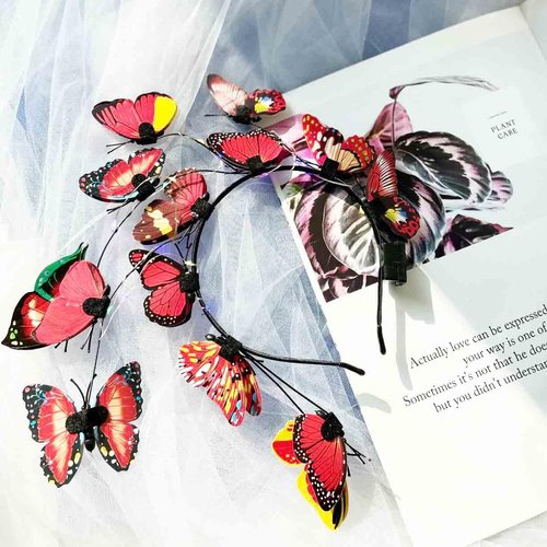 SINLOV Christmas LED Butterfly Glowing Headband Light up Hair Band Glowing Headpiece Party Hair Accessories for Girls Women (Red)