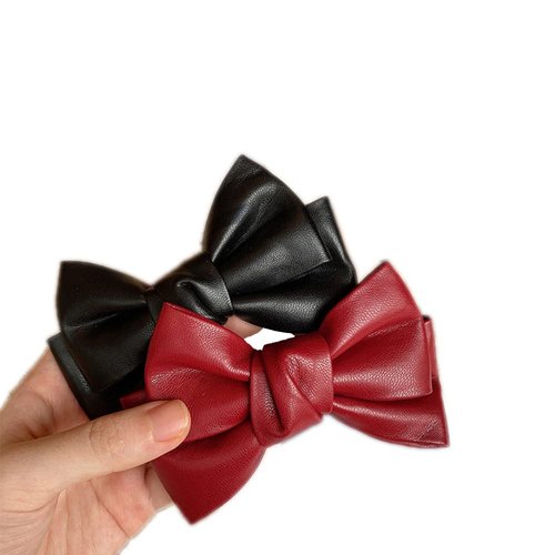 Leadigol 4pcs Bows Hair Clips Barrettes,Faux Leather Bow Hair Clips,Non Slip Metal Alligator Hairpins,Bows Barrette Hair Accessories for Women