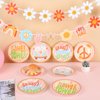 42 Pcs Groovy Party Supplies 7" Retro Hippie Boho Paper Plates Bundle & Groovy Hippie Themed Banner for 60s 70s Party Decorations Pastel Party Plates and Banner for Birthday Baby Shower Wedding Favors
