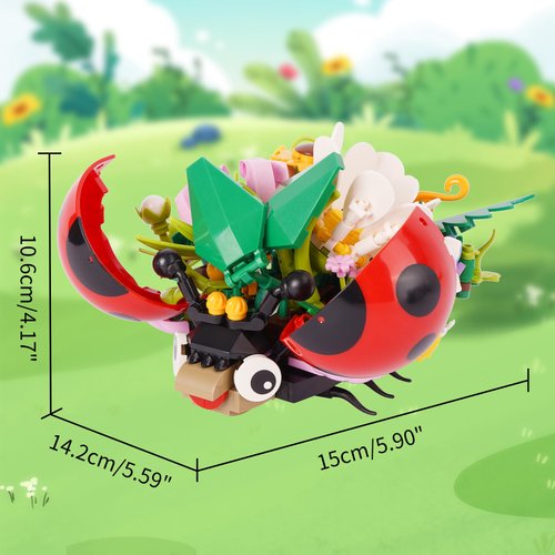 Vinbosion Building Blocks Set,Mini Building Toys,Insect and Flowers Building Set for Children and Adults, Gift for Christmas,Birthday,New Year (Ladybird)