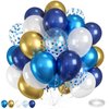Navy Blue and Gold Balloons,12 Inch Pearl Night Blue Metallic Gold White and Metallic Blue Confetti Balloons for Birthday Party Decorations,Wedding,Bridal Shower,Baby Shower,Graduate