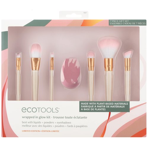 EcoTools Limited Edition Wrapped In Glow Makeup Brush & Sponge Kit, Makeup Blender & Face Brushes, Seamless Application and Buildable Coverage, Eco-Friendly Makeup Tools, 7 Piece Holiday Gift Set