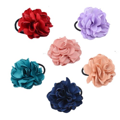 LOVEF Jewelry Women Girl 6pcs（mixed Color) Cloth Rose Flower Design Ponytail Holders Hair Tie Assorted Rope Rubber Bands Accessories