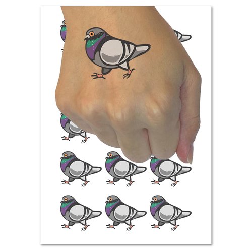 Strutting Common Rock Pigeon Bird Temporary Tattoo Water Resistant Fake Body Art Set Collection - 54 1" Tattoos (1 Sheet)