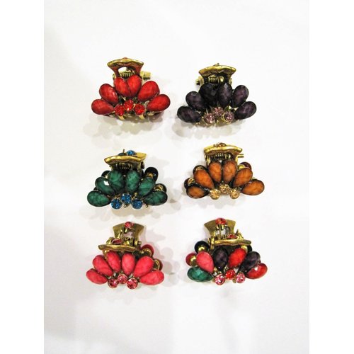 small mini metal jeweled antique bronze hair claw clip Set A (Primary color: Red)