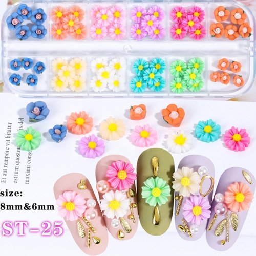 Tyuimhx 60Pcs Colorful Flowers Nail Charms 3D Daisy Nail Art Charms White Green Pink Blue Orange Designs Floral Charms for Nail Art Women Resin Manicure Jewelry Nail Decorations Crafts