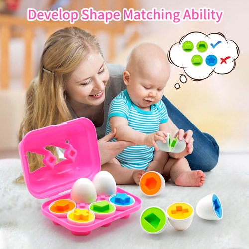 MOONTOY Toddler Toys Egg Learning Montessori Toys for 1 2 3 Year Old Girls Boys Kids Gift Matching Eggs Small Educational Color Sorting Toys for Toddlers 1-3 Baby Puzzle Cognitive Shape Sorter, 6 Eggs