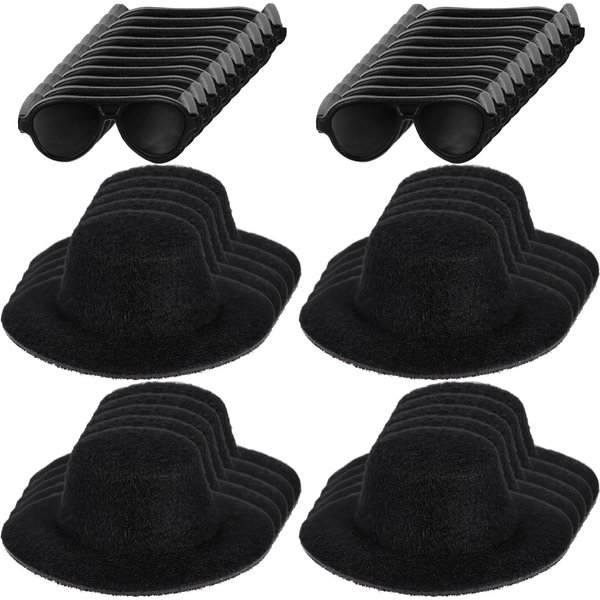 TOYANDONA Doll Glasses Mini Formal Hat Set 20pcs Miniature Doll Hats 20pcs Black Doll Sunglasses Dolls Costume Accessories for Diy Crafts Dollhouse Decor