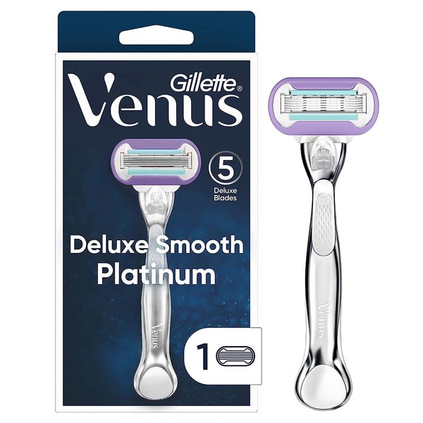 Gillette Venus Deluxe Smooth Platinum Women's Razor, Includes 1 Handle, 1 Razor Blade Refill