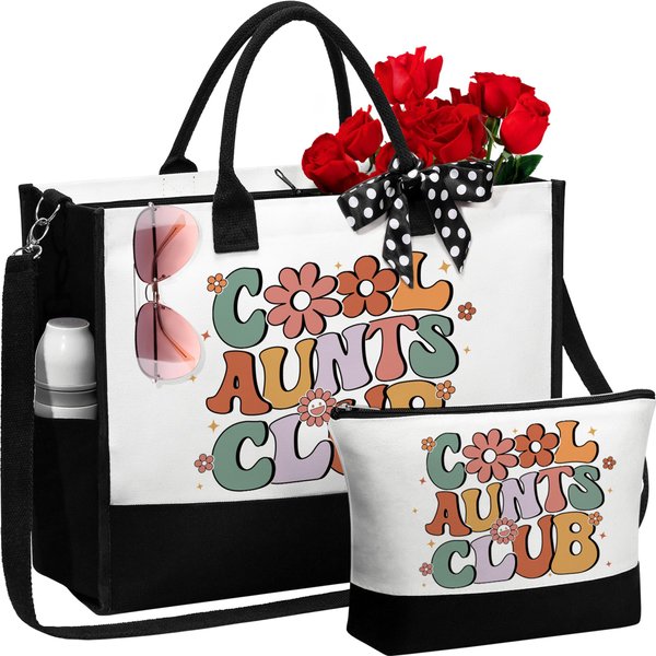 Aunt Gifts Aunt Christmas Gifts for Auntie from Niece Nephew, Best Aunt Ever Gifts Unique Aunt Birthday Gifts for Auntie Women Mothers Day Gifts for Aunt Auntie, Canvas Aunt Tote Bag & Makeup Bag