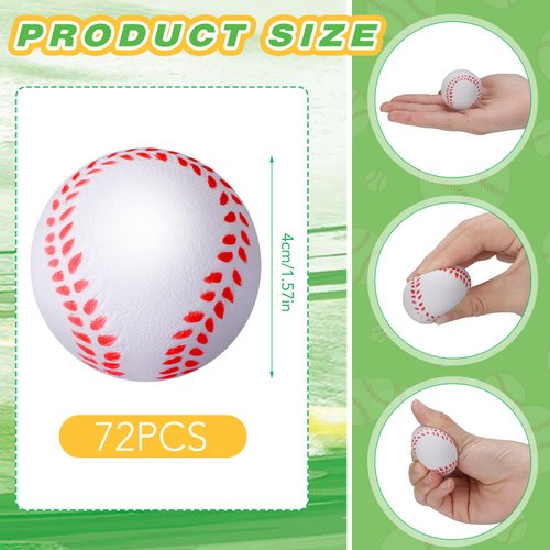 72 Pieces Baseball Stress Balls 1.6 Inch Mini Foam Baseballs Bulk Soft Baseball Party Favors Small Baseball Toys for Teens and Adults Stress Anxiety Relief Sports Theme Party Favors Classroom Rewards