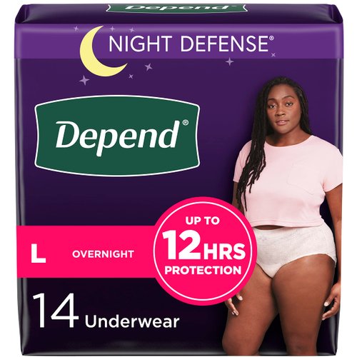 Depend Night Defense Incontinence Overnight Underwear for Women, L, (Packaging May Vary)