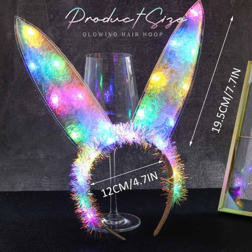 Catery Light Up Halloween Headbands Bunny Ears Headhand Glowing Bunny Costume Accessories for Women