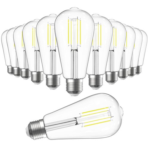 SHINESTAR 12-Pack E26 LED Bulb 60 watt, Dimmable, Vintage Edison Light Bulbs, 4000K Bright White
