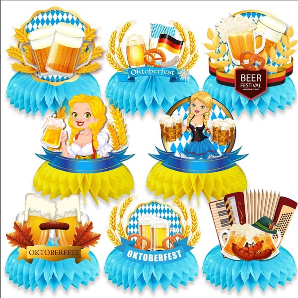 8pcs Oktoberfest Honeycomb Centerpieces ，Oktoberfest Table Centerpieces Bavaria Theme Party Supplies，Beer Festival Party Table Toppers for Oktoberfest Theme Party Table Decorations(9)