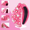 Zkptops Knotted Headband Pearl Rhinestone Headband for Women Beaded Wide Top Knot Headbands Crystal Jeweled Headwear Turban Hair Band Fashion Non Slip Sparkly Headpiece Hair Accessories Gift(Hot Pink)