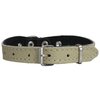 Beige Genuine leather Designer Dog Collar 11" x3/4" with Studs, Daisy, and Rhinestone