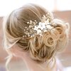 Oriamour Bridal Hair Comb For Brides Ceramic Flower Side Comb Hair Clip For Women Hair Accessories for Brides (Gold)