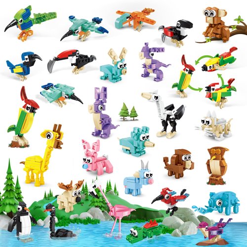 Party Favors for Kids | 24-Pack Animal Building Block Set, 3-in-1 Blind Box Surprise Toy with 72 Animal Models for Girls & Boys Ages 6+, Perfect for Birthdays, Easter & Classroom Prizes