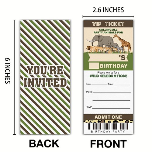 Qlnuk Safari Animal Birthday Invitations Zoo Animal Safari Ticket Invitations Set of 20 Invites with Envelopes