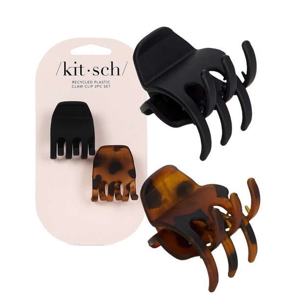 Kitsch Medium Claw Clips, Medium Hair Clips for Women, Stylish Hair Claw Clips for Thick Hair & Thin Hair, Cute Medium Hair Clip & Claw Clip for Teen Girls, 2pc (Black & Tortoise)