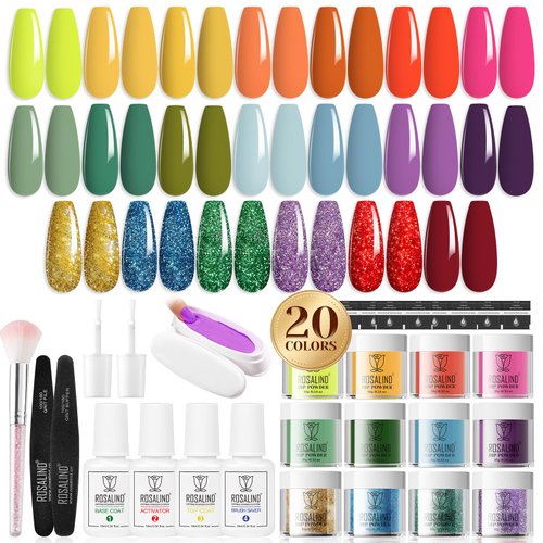 ROSALIND 29PCS Dip Nails Powder Starter Kit, 20 Color Colorful Summer Spring Dip Powder Nail Kit ...