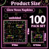 100Pcs Neon Napkins, 13 x 13 Inches Glow in The Dark Paper Napkins, Black Light Glow Party Supplies Tissue Paper for Lets Glow Crazy Party Neon Fluorescent Birthday Party Decorations