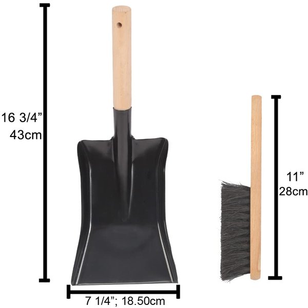 Aboniris Coal Shovel and Hearth Brush Set Made of Natural Wood and Coco Bristles, Hearth Tidy Set, Fireplace Shovel and Brush, Fireplace Tool Set, Metal Brush Pan Set, Fireplace Tools, Firepit Tools