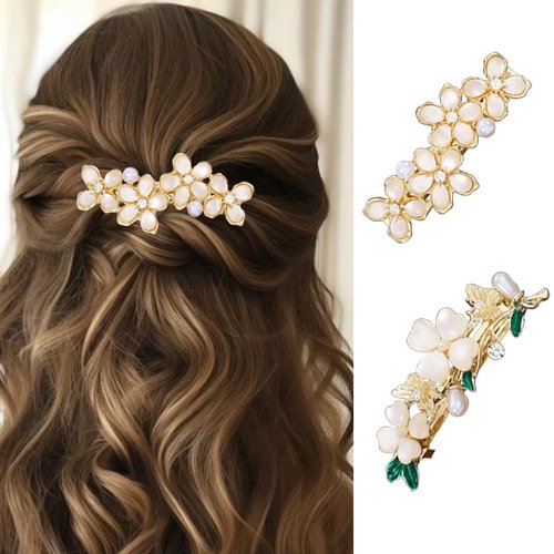 Heread Gold French Barrette Hair Clips Flower Hair Barrettes Pearl vintage Hair Accessories for W...