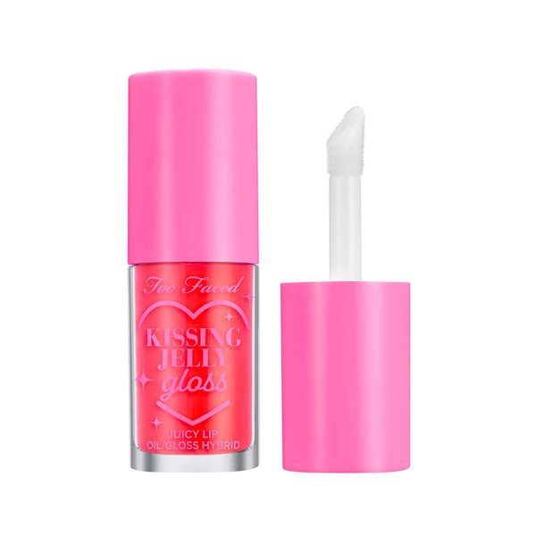 Too Faced Kissing Jelly Lip Oil Gloss |Sunflower & Jojoba Oils, 0.15 Fl Oz, Sour Watermelon