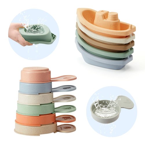 AMCHSURI Bath Toys Floating Boats with Bathing Spoon, 11 PCS Bathtub Mold Free Bath Toy for Babies Water Table Toys Toddler Christmas Birthday Gift for Preschool Boys/Girls