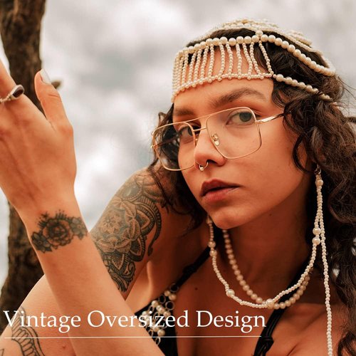 D Lolylad Non Prescription Glasses - Classic Square Clear Lens Metal Frame for Men Women