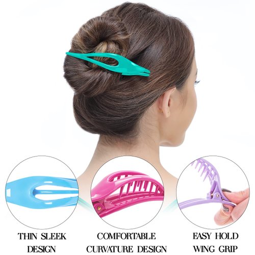 RC ROCHE ORNAMENT 6 Pcs Womens Thin Curved Eyelet Side Slide No Slip Hair Clip Comfortable French Concord Duck Bill Pin Teeth Strong Hold Grip Beauty Accessory, Medium Pastel Multicolor