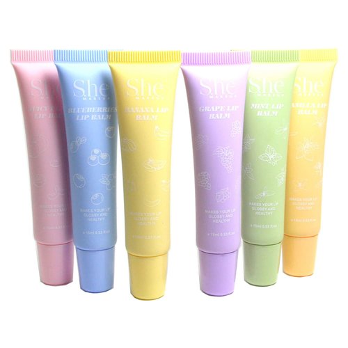 Makeup S.he 6 Juicy Fruit Flavor Lip Balm Gloss Lipbarm Glossy n Healthy LG14 + Free Zipper Bag, Full Size