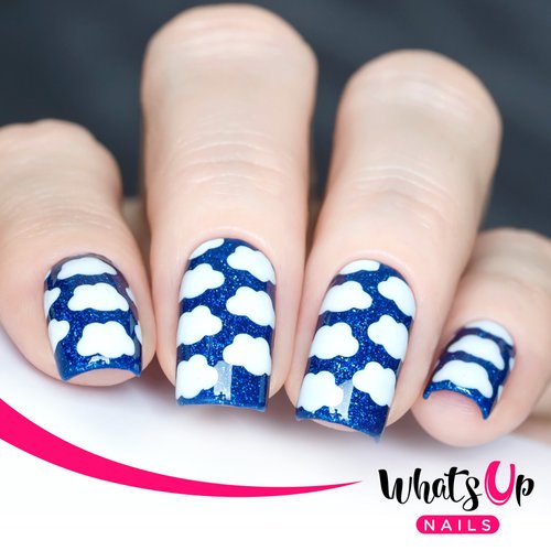 Whats Up Nails - Clouds Vinyl Stencils for Nail Art Design (1 Sheet, 12 Stencils)