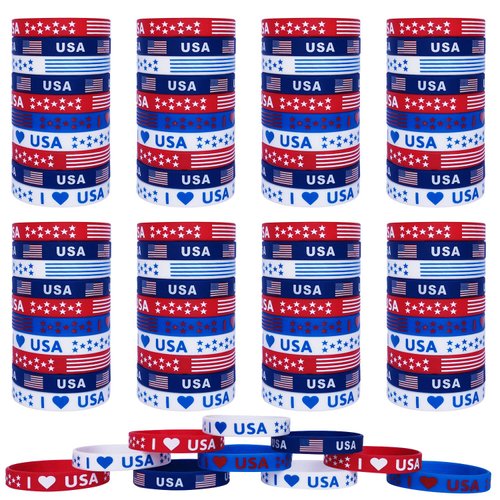 American Flag Silicone Bracelets 100Pcs, Presidential Inauguration Fourth 4th of July Party Accessories USA Veterans Day Memorial Day Patriotic Party Red White and Blue Wristband Party Favors School