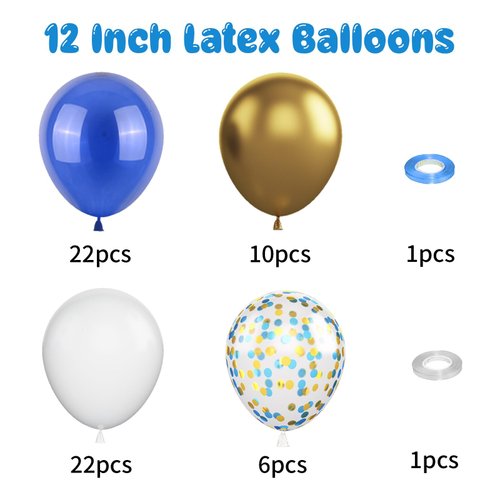Blue and Gold Balloons, 60 pcs 12 inch Navy Blue and Gold Birthday Balloons with Confetti Balloons, Metallic Gold Party Balloons, Blue Balloons Party Decorations for Wedding Birthday Baby Shower