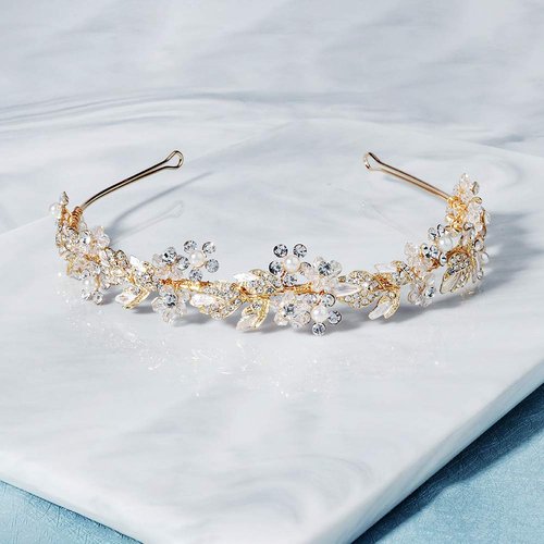 Oriamour Bridal headband Rhinestone Hair Band Bridal Headpieces for Bride Hair Jewelry Accessories (Gold)