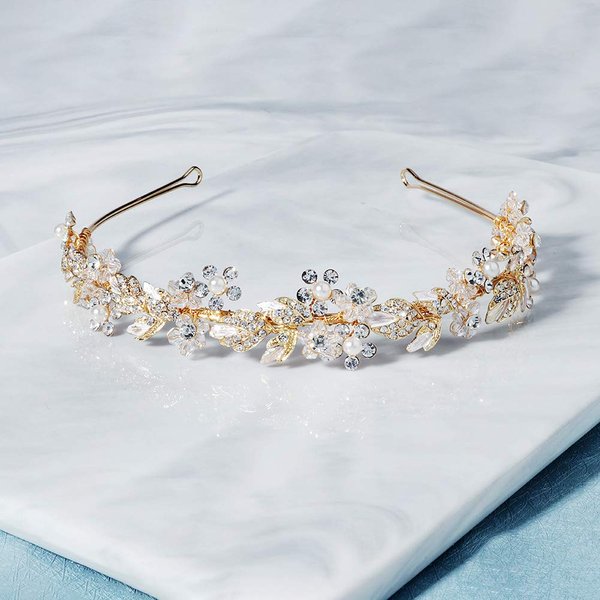 Oriamour Bridal headband Rhinestone Hair Band Bridal Headpieces for Bride Hair Jewelry Accessories (Gold)