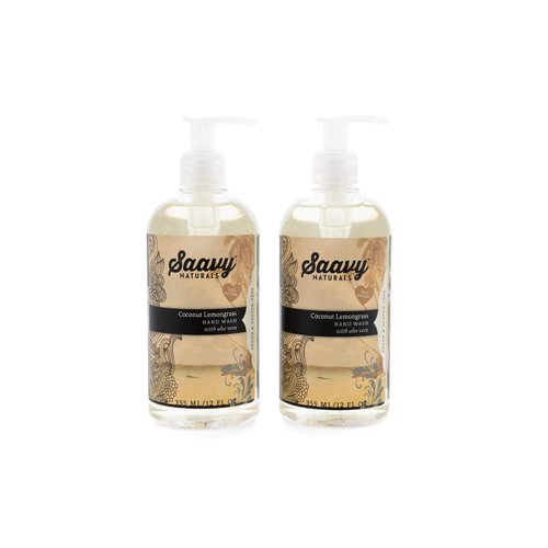 Saavy Naturals Coconut Lemongrass Liquid Hand Soap - Moisturizing Formula with Aloe Vera, Shea Butter, Essential Oils - 12 Fl Oz, 2 Pack