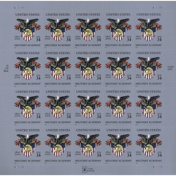 UNITED STATES MILITARY ACADEMY ~ WEST POINT #3560 Pane of 20 x 34 cents US Postage Stamps